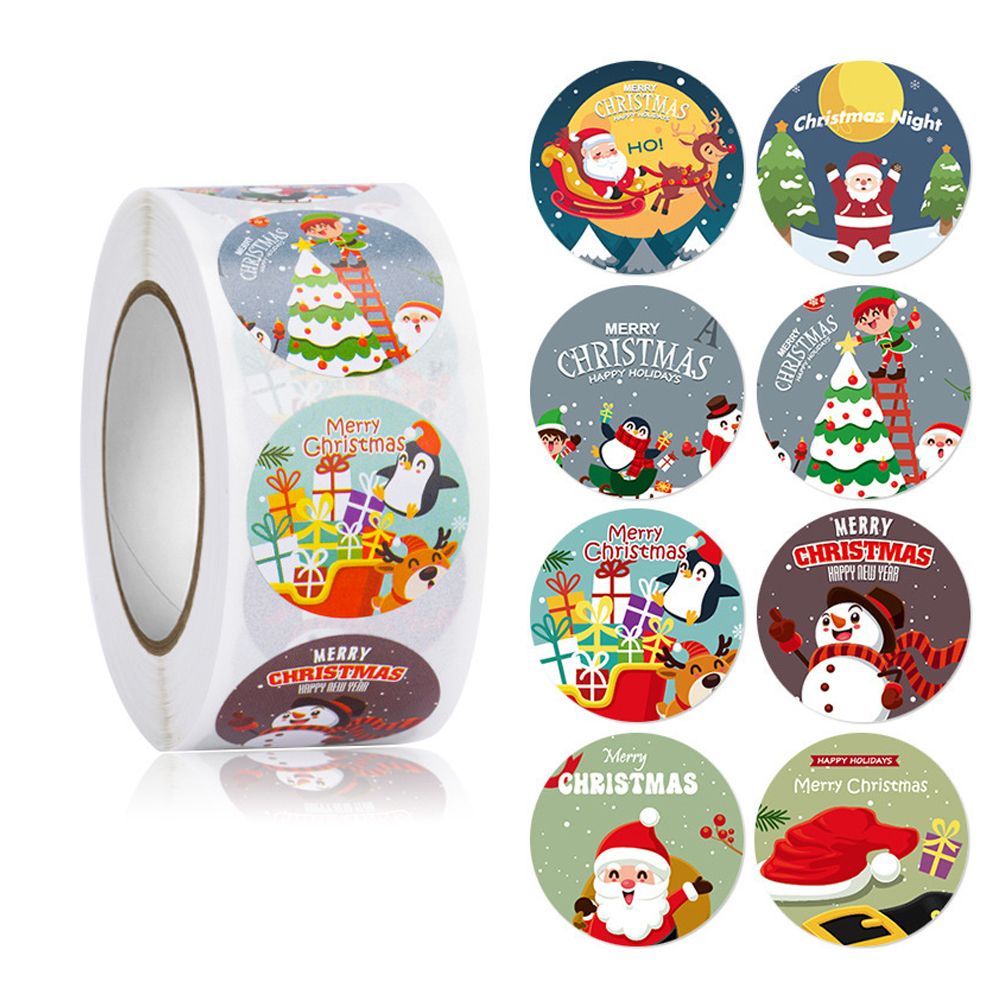 Custom Printed Waterproof Vinyl Round Christmas Adhesive Labels For Windows Cards Present Envelopes