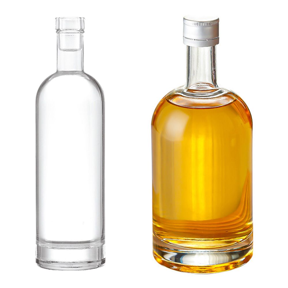 Wholesale round shape drinking glass liquor bottles luxury spirit glass bottles with screw cap