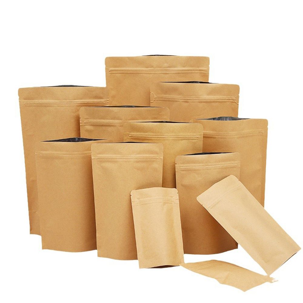 Custom Logo Printing Kraft Paper Zip Lock Doypack Aluminum Foil Mylar Stand Up Pouches For Tea Coffee Food