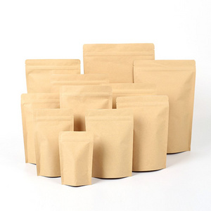 Factory customized kraft paper smell proof stand up pouches with zipper for food packaging