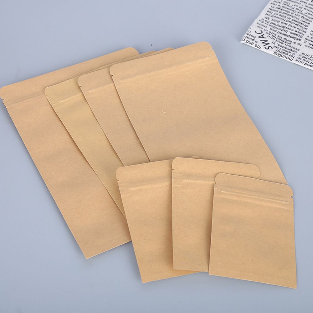 Factory customized kraft paper smell proof stand up pouches with zipper for food packaging