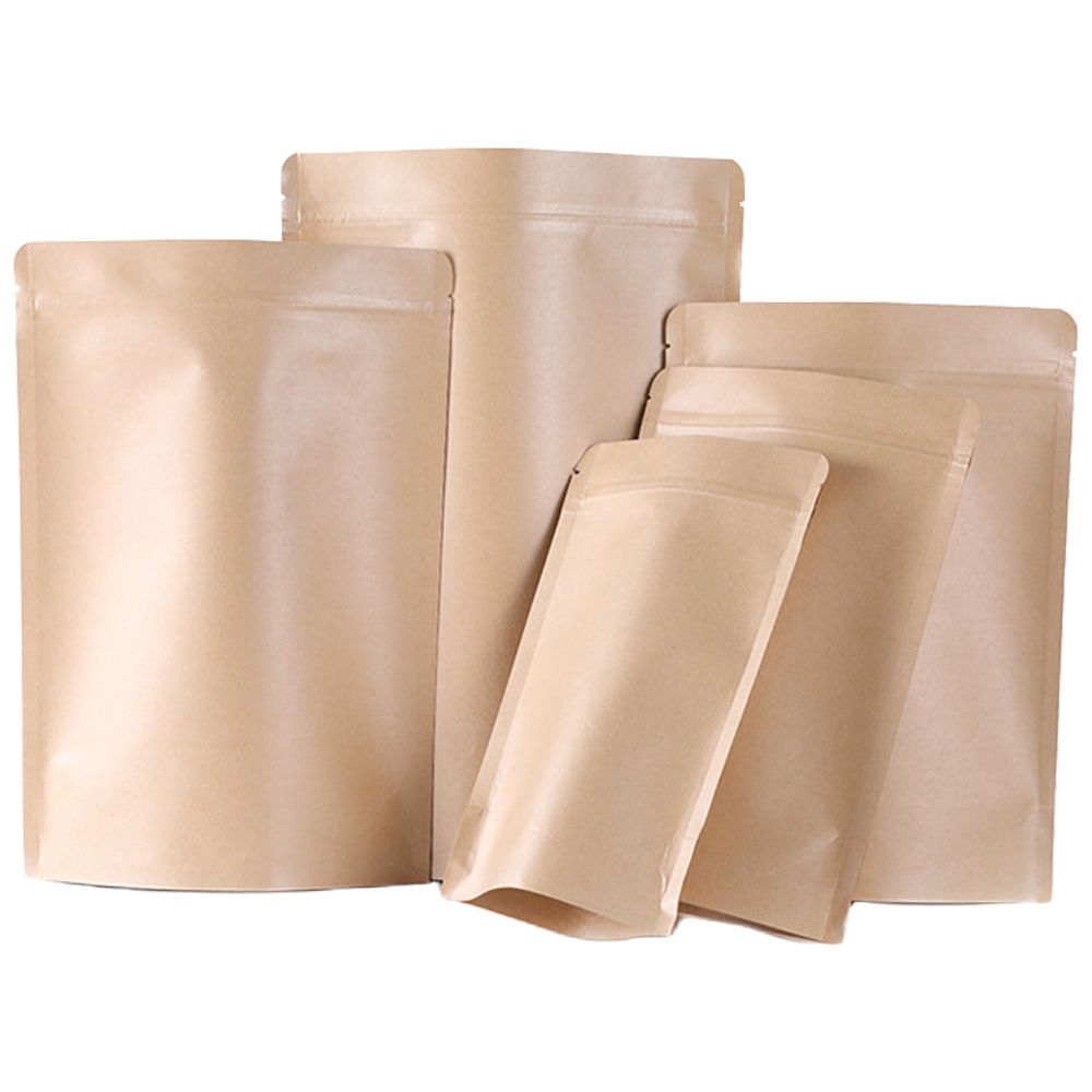 Factory customized kraft paper smell proof stand up pouches with zipper for food packaging