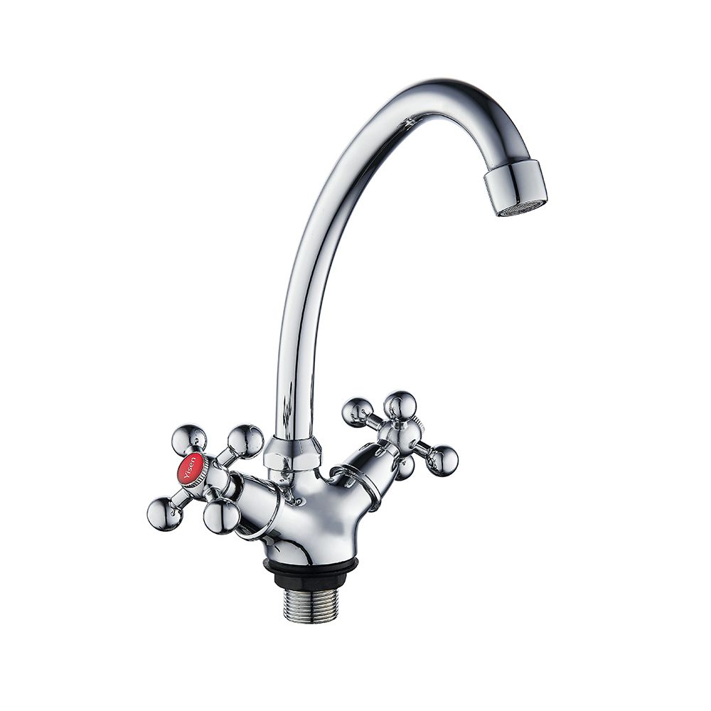 Durable Deck Mounted Two Handles 360 Degree Rotation Sink Mixer Brass Kitchen Bathroom Faucets