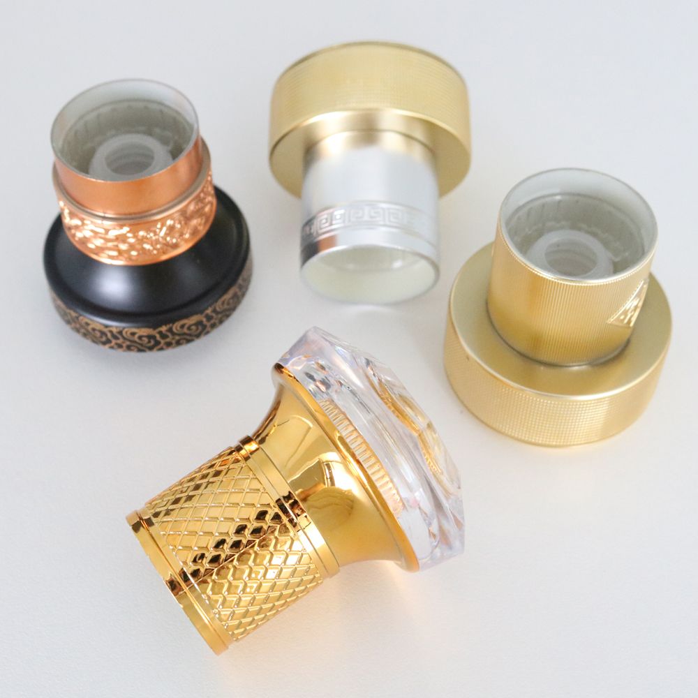 Low moq customized metal zinc alloy lid zamac perfume cap Irregular veins crown bottle stopper