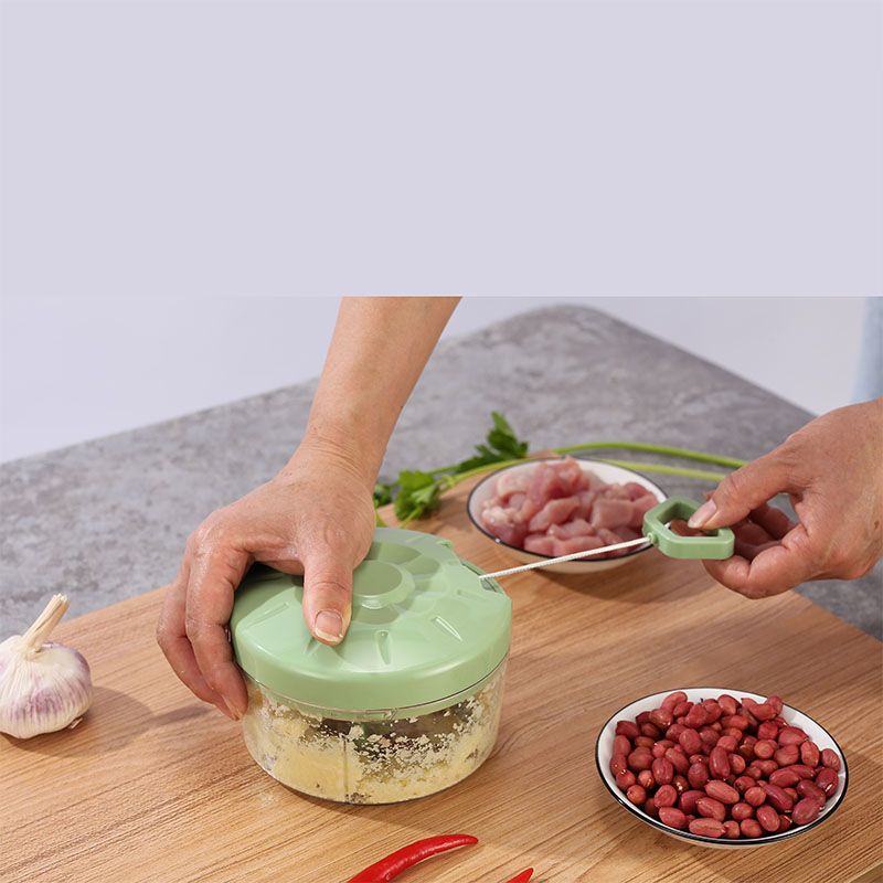 Manual Food Processor - Pull String Hand Chopper for Kitchen - Handheld Vegetable & Salad Cutter