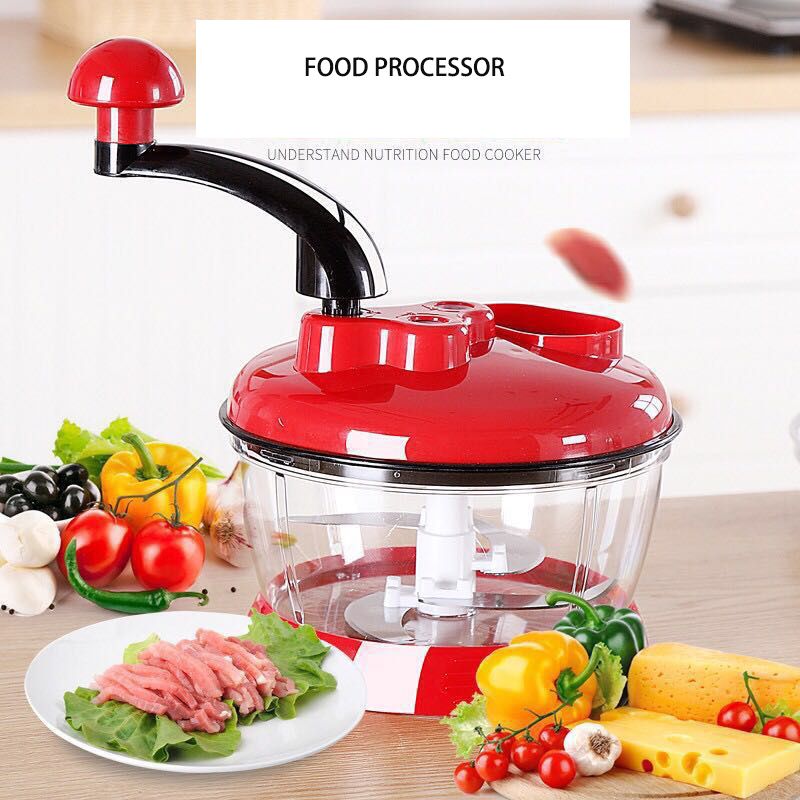 Manual Food Processor,Hand Powered Crank Chopper,Mincer Blender with Clear Container,for Vegetables Meat Fruits Onions