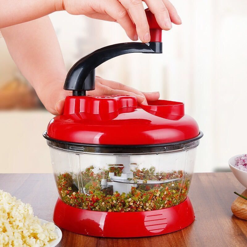 Manual Food Processor,Hand Powered Crank Chopper,Mincer Blender with Clear Container,for Vegetables Meat Fruits Onions