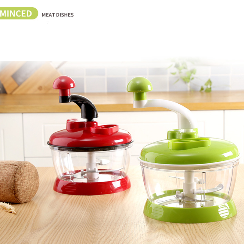 Manual Food Processor,Hand Powered Crank Chopper,Mincer Blender with Clear Container,for Vegetables Meat Fruits Onions