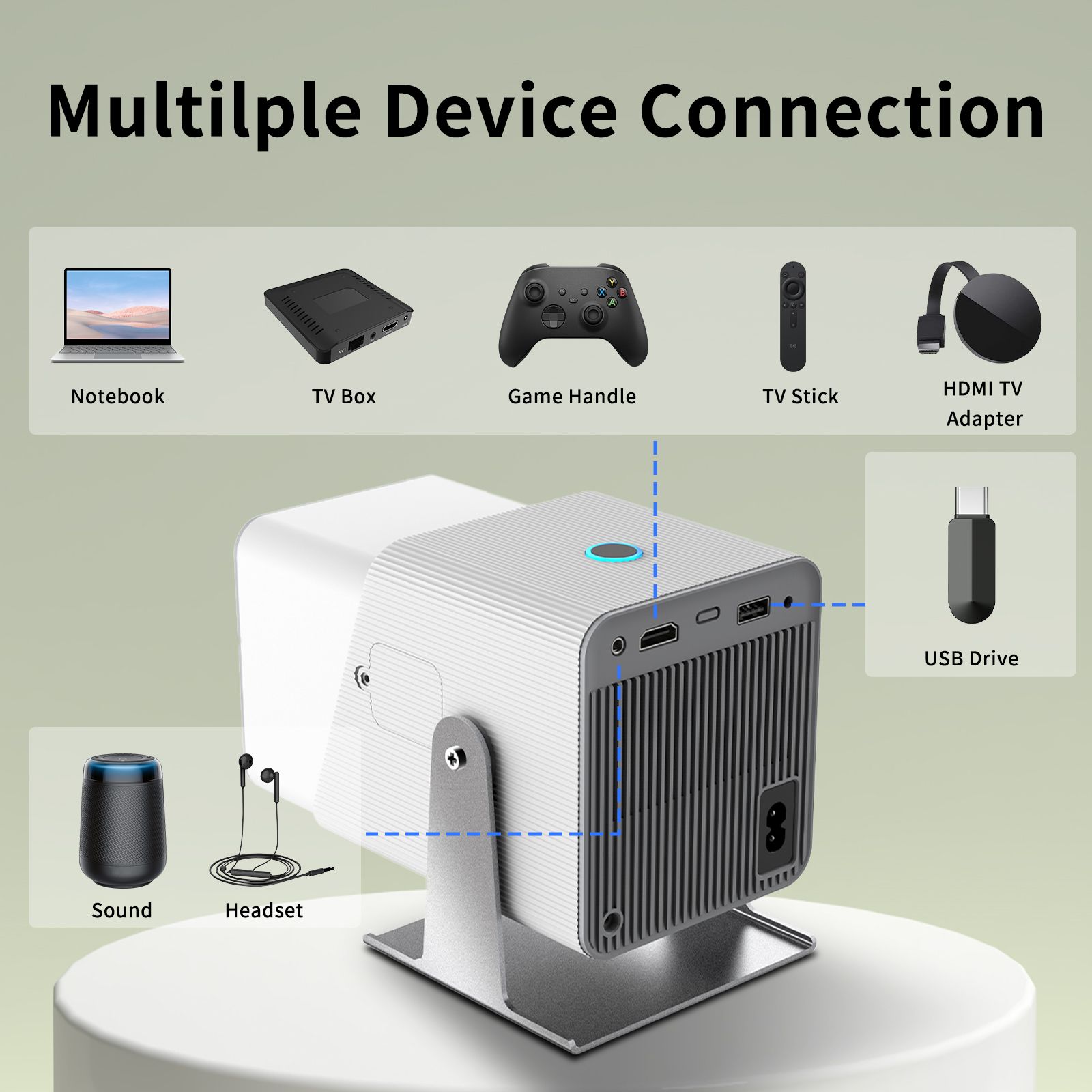 Smart Mini Projector with Adjustable Stand, Outdoor Portable Projector, WiFi 6 Bluetooth 5.0, Android 11, Support 2.4G/5G