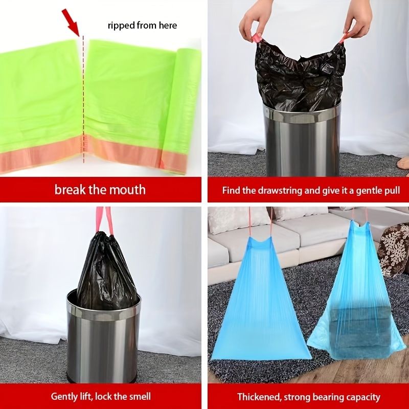 Portable thickened disposable colorful affordable large drawstring household garbage bag