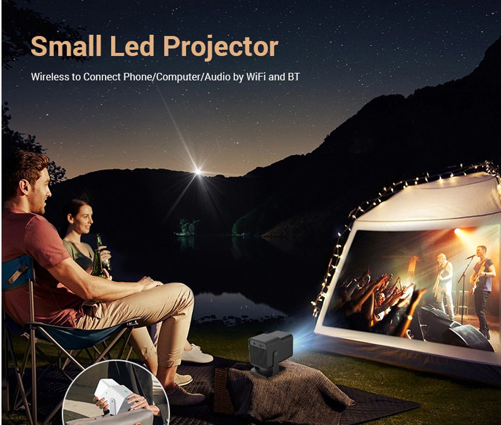 Smart Mini Projector with Adjustable Stand, Outdoor Portable Projector, WiFi 6 Bluetooth 5.0, Android 11, Support 2.4G/5G