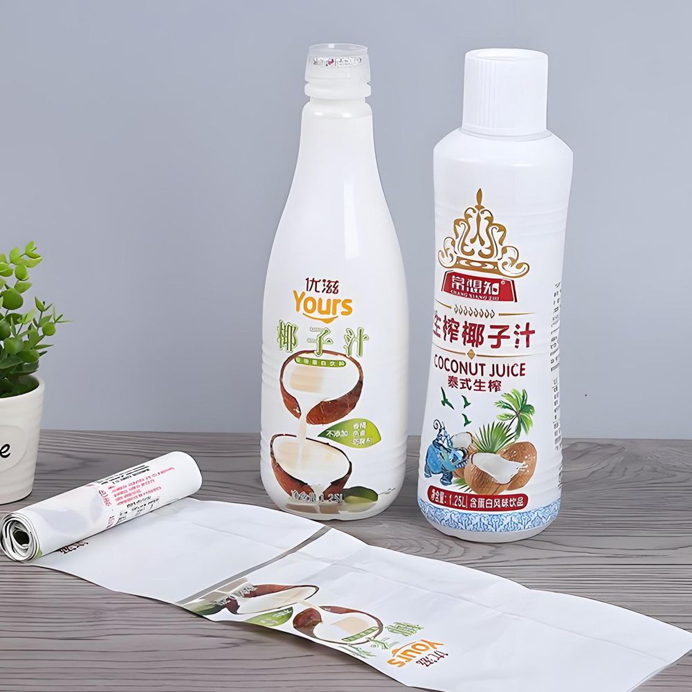 Wholesale Printed bottle label PVC PET Heat Shrink Roll Plastic Film Packaging Label For Juice Beverage