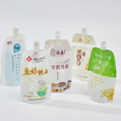 Disposable Transparent Suction Milk Tea Packing Soy Plastic Drink Stand-up Bag With Spout