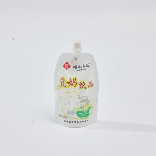 Custom Juice Soy Milk Drink Liquid Oral Spout Pouch Flat Bottom Stand up Liquid Packaging Bag