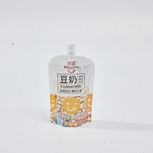 Custom printed clear food soya milk beverage standing transparent refill packaging plastic bag spout pouch