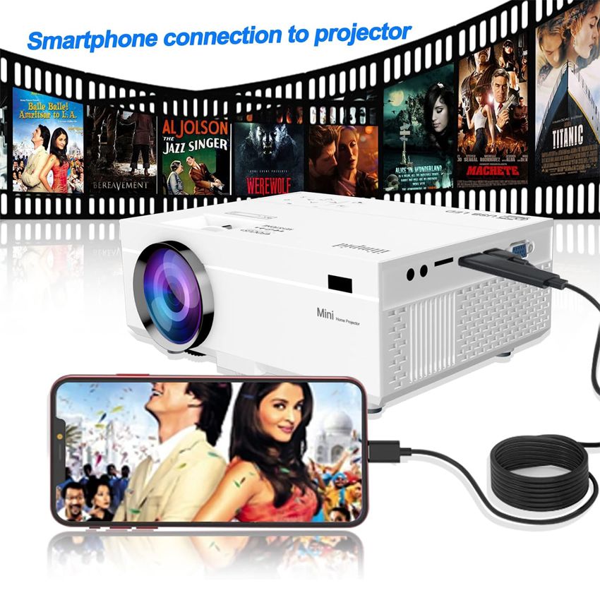 Mini Projector, Full HD 1080P Home Theater Video Projector, Compatible with HDMI/USB/VGA/AV/Smartphone/TV Box/Laptop