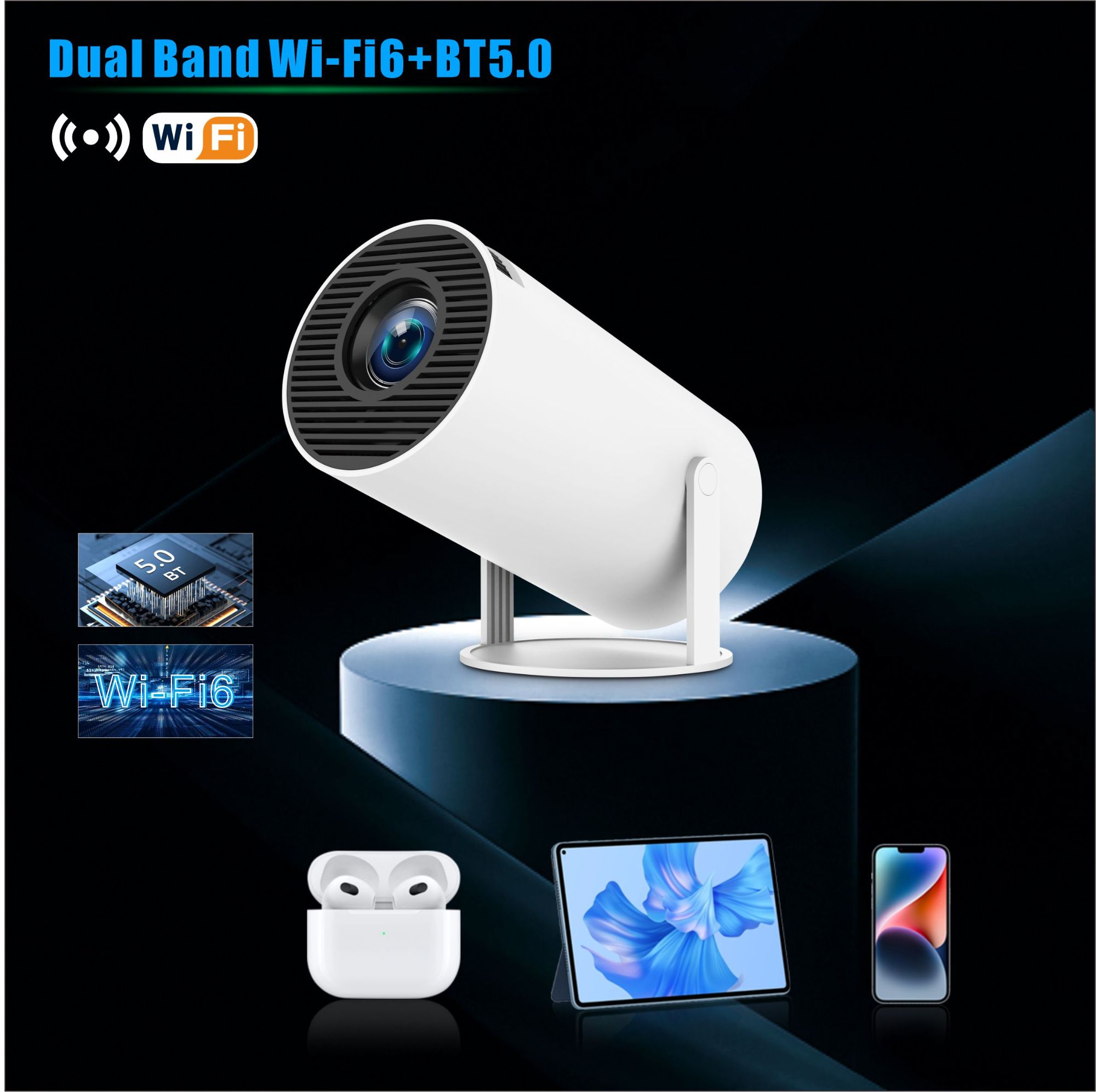 Mini Projector,HY300Pro Portable Video Projector,Dual-Band WIFI6 5G Wireless 5.0 Bluetooth Android 11, Auto Keystone Correction