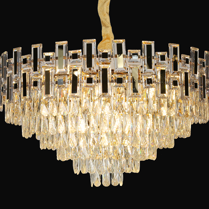 Gold Led Home Hanging Lamp Round Indoor Luxury Villa Chandelier Modern Crystal Decorative Pendant Light Lamp