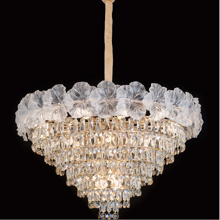 European Post Modern Luxury Large Hanging Metal Crystal Leaf Pendant Chandelier Lights