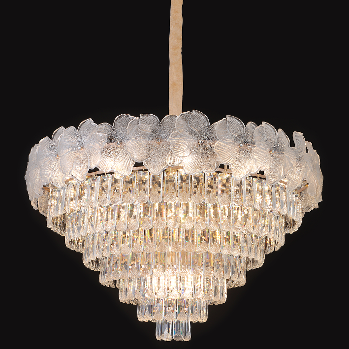 European Post Modern Luxury Large Hanging Metal Crystal Leaf Pendant Chandelier Lights