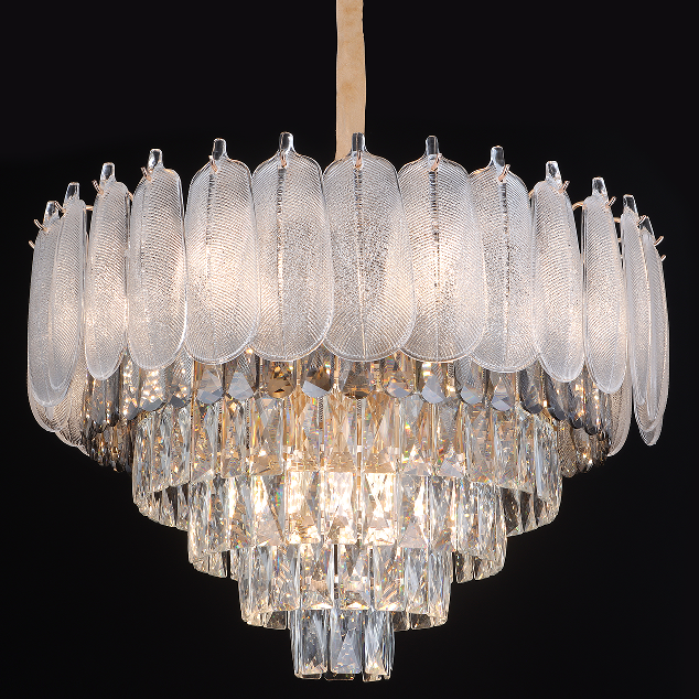 European Post Modern Luxury Large Hanging Metal Crystal Leaf Pendant Chandelier Lights