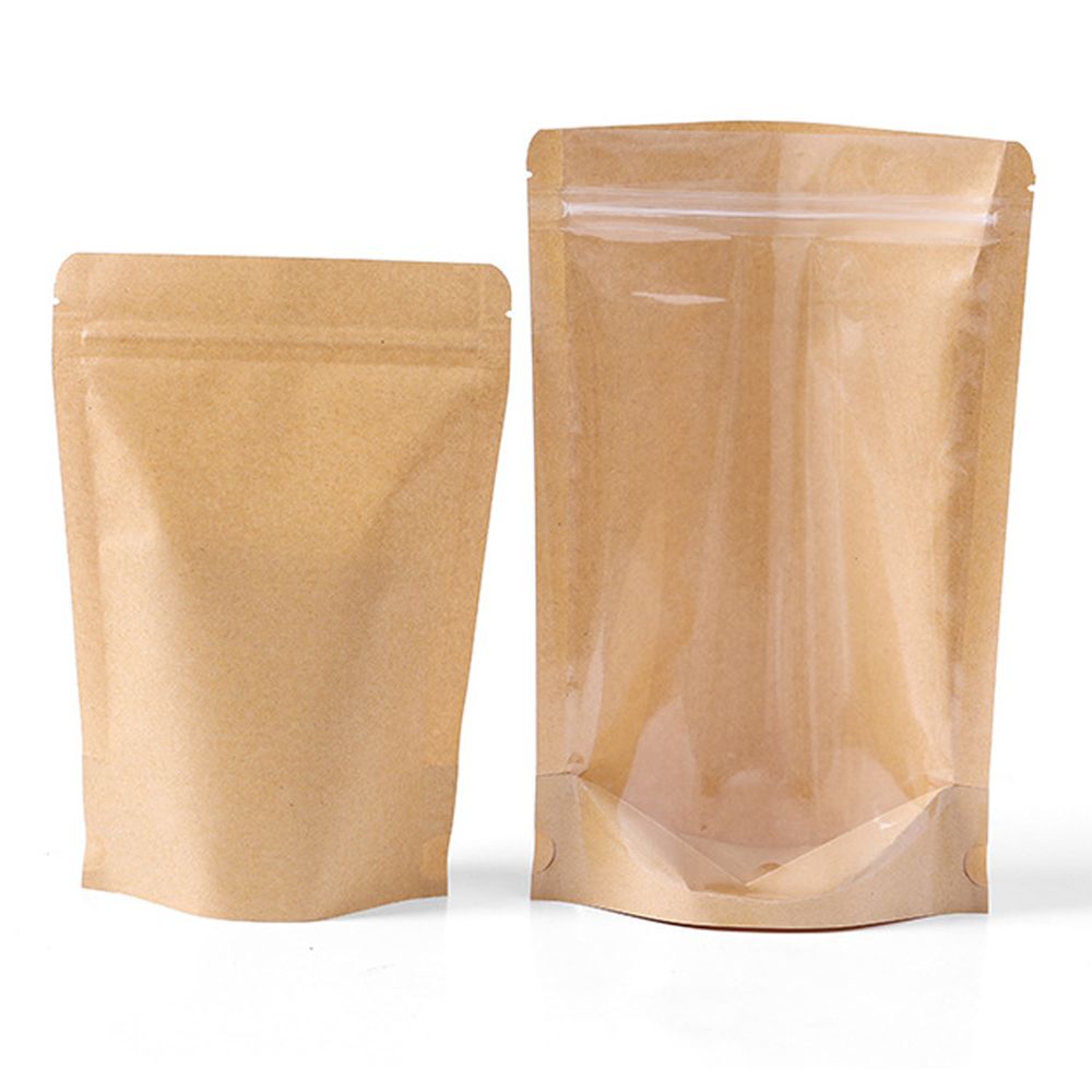 Professional Custom Eco Friendly Front Transparent Three Side Sealing Zipper kraft Paper Food Packaging Pouch