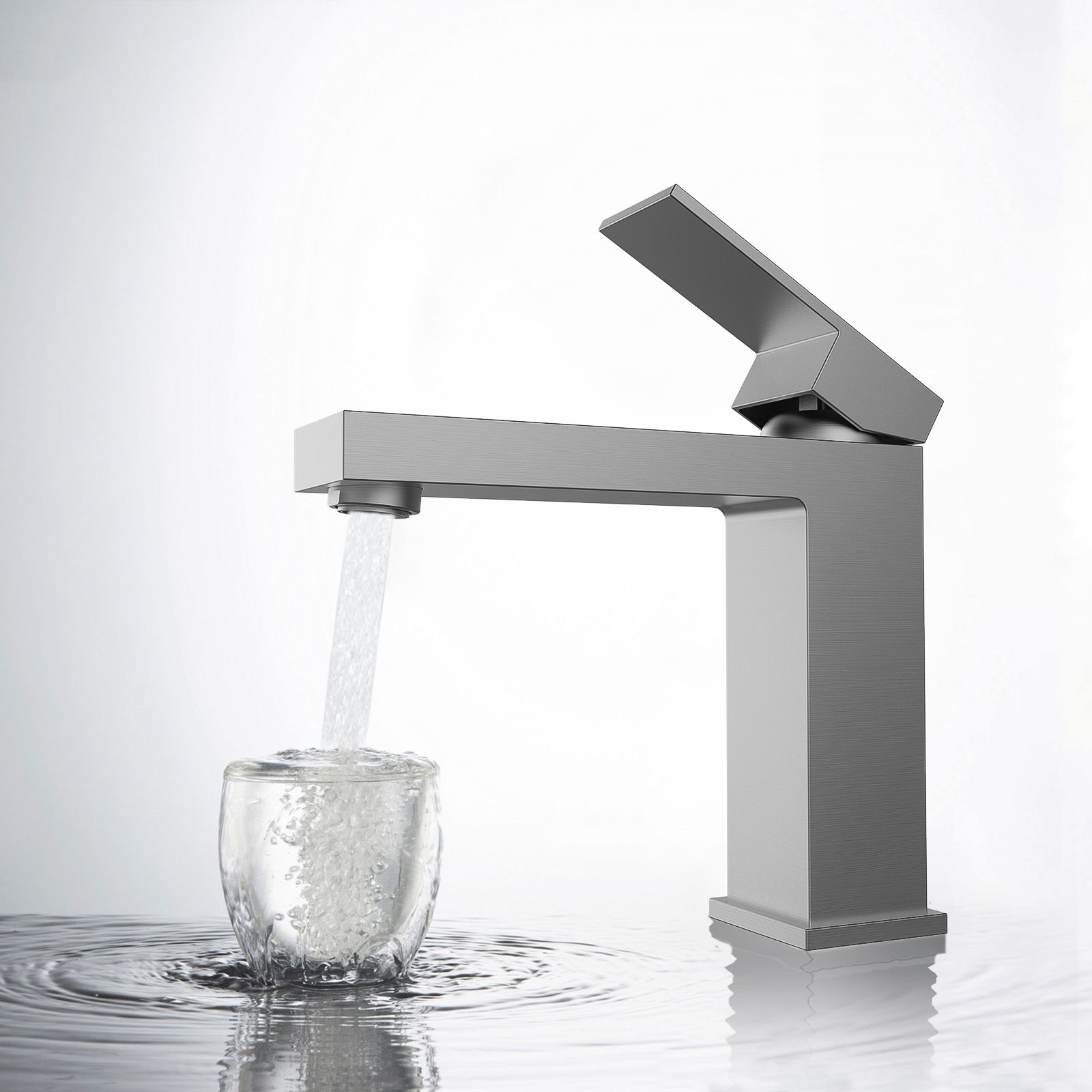 Square Single Hand Wash Basin Faucet Made Of Solid Brass Construction AB000000BN