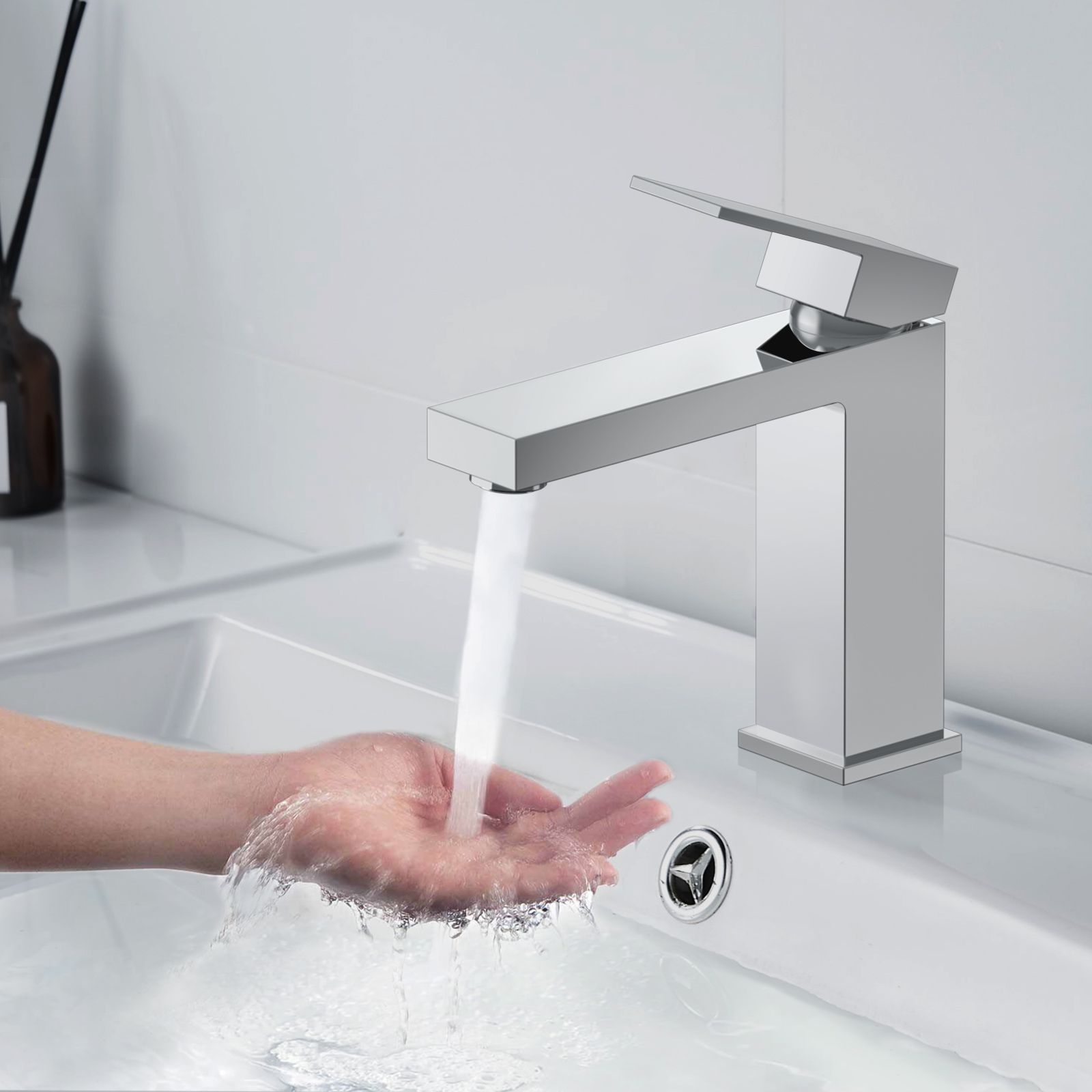 Square Single Hand Wash Basin Faucet Made Of Solid Brass Construction AB000000CH