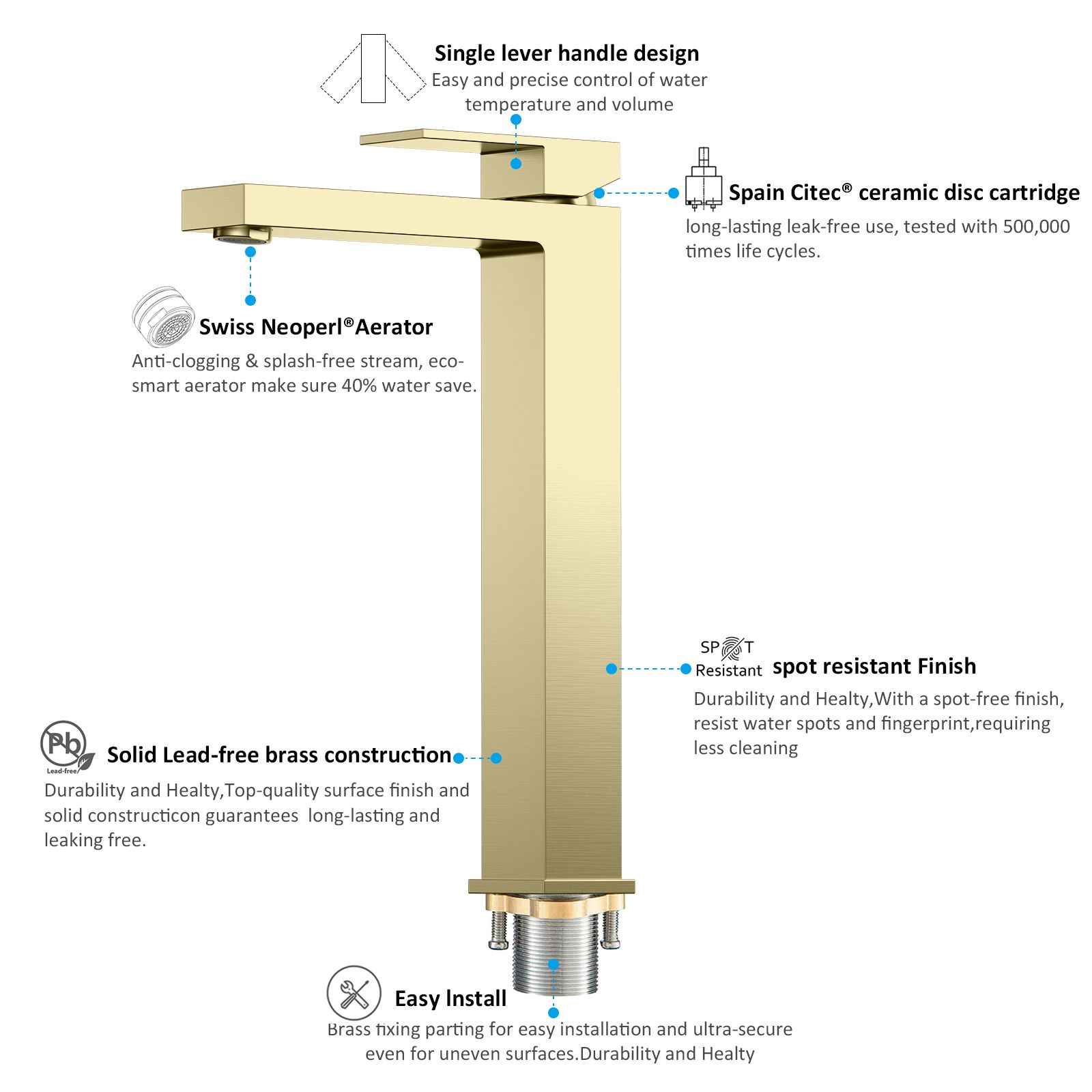 Single Handle Bathroom Sink Faucet With Optional Pop-Up Drain AB001000BG