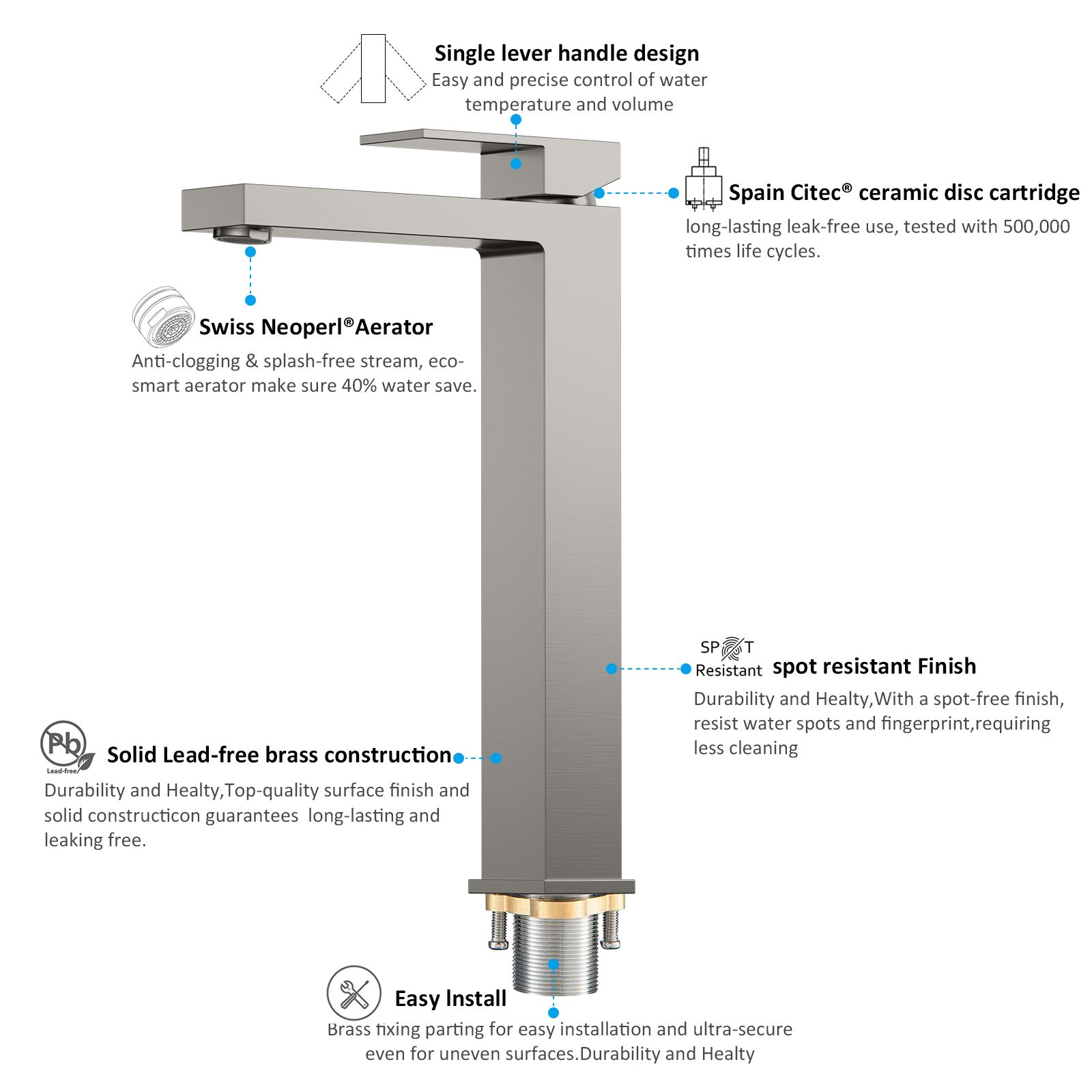 Single Handle Bathroom Sink Faucet With Optional Pop-Up Drain AB001000BN