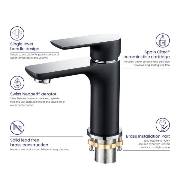 Nile Bathroom Basin Faucet Solid Brass Construction With Spain Citec Cartridge & Swiss Neoperl Aerator AB000003CB