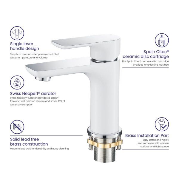 Nile Bathroom Basin Faucet Solid Brass Construction With Spain Citec Cartridge & Swiss Neoperl Aerator AB000003CW