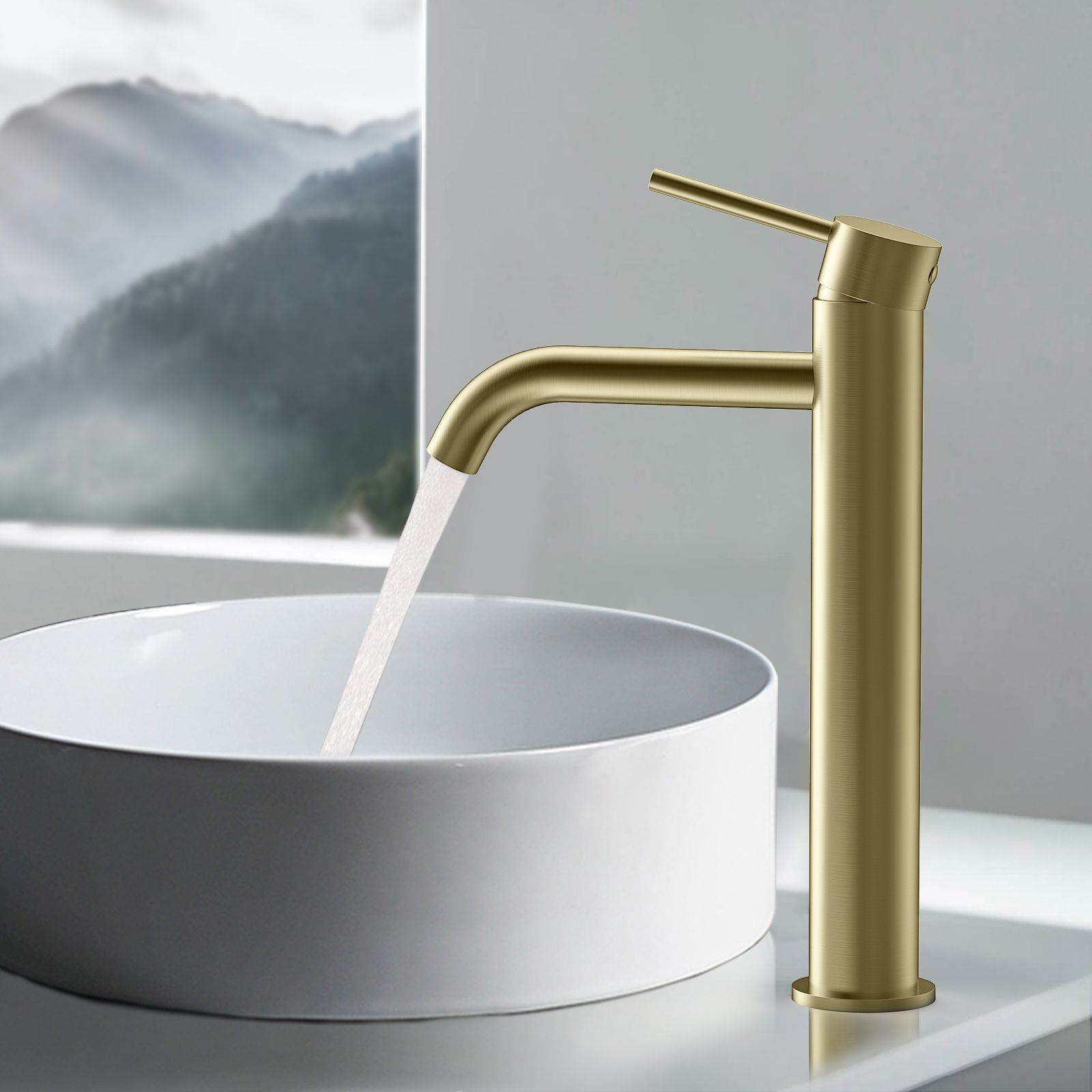 Circular High Arc Vessel Sink Faucet with Solid Brass Construction & Swiss Neoperl Aerator,AB001004BG