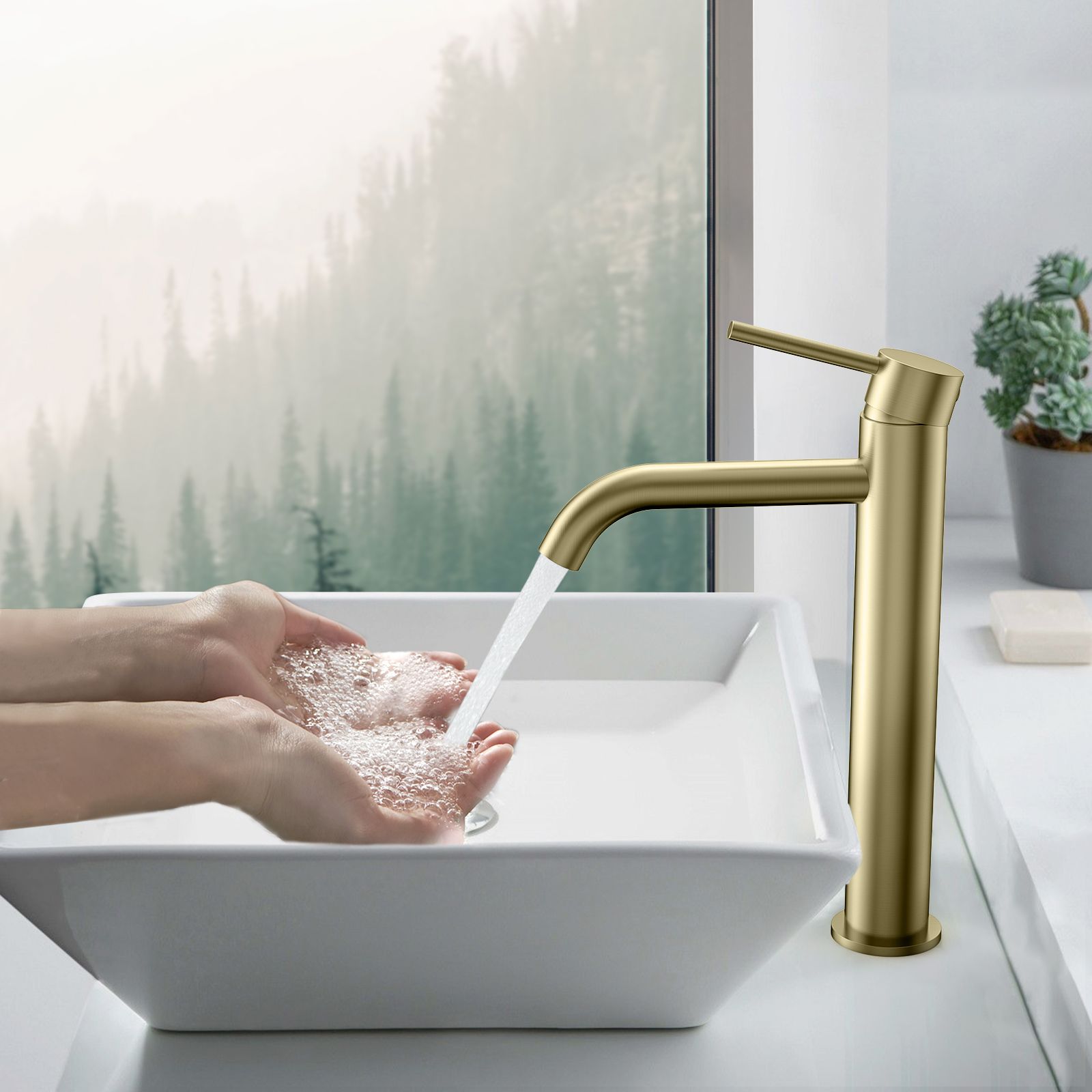 Circular High Arc Vessel Sink Faucet with Solid Brass Construction & Swiss Neoperl Aerator,AB001004BG