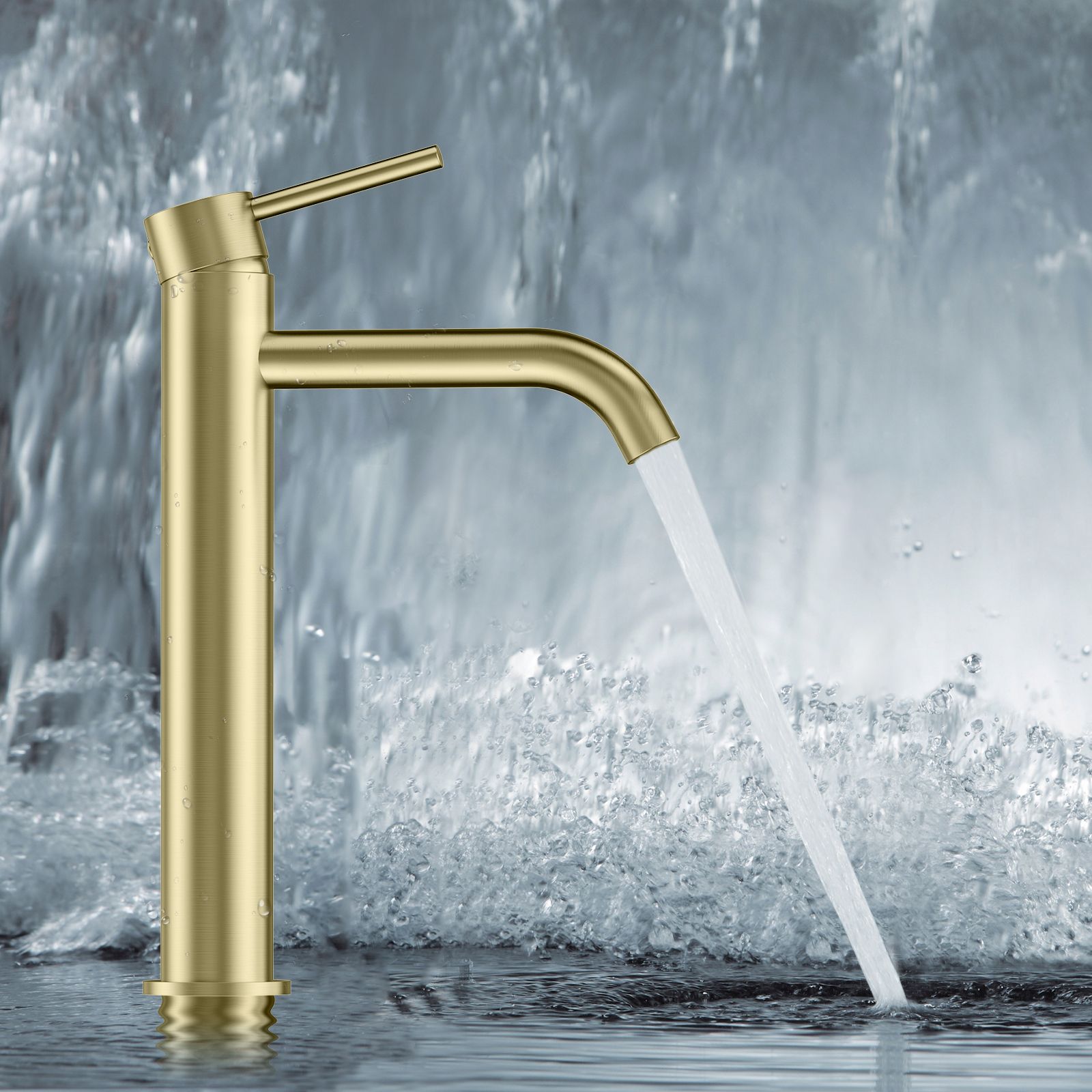 Circular High Arc Vessel Sink Faucet with Solid Brass Construction & Swiss Neoperl Aerator,AB001004BG