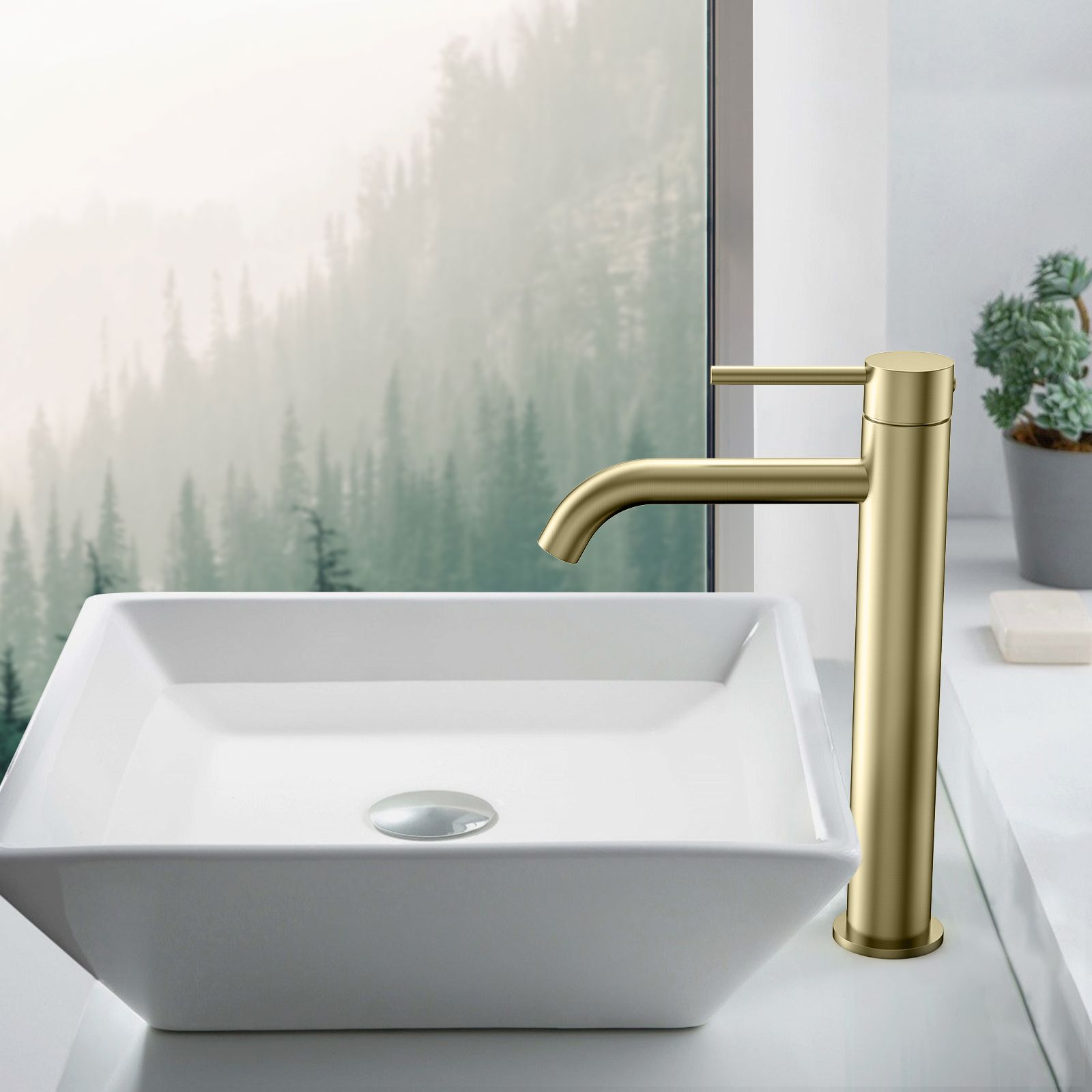 Circular High Arc Vessel Sink Faucet with Solid Brass Construction & Swiss Neoperl Aerator,AB001004BG