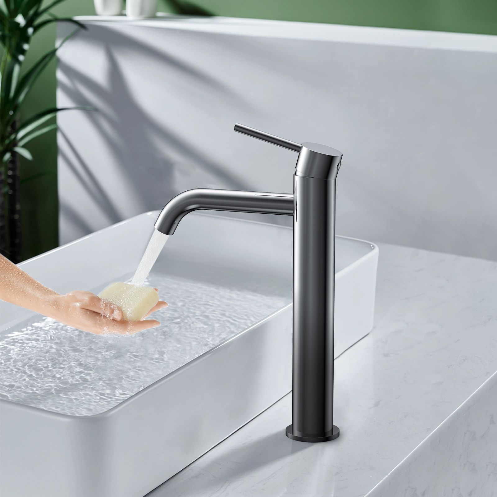 Circular High Arc Vessel Sink Faucet with Solid Brass Construction & Swiss Neoperl Aerator,AB001004CH