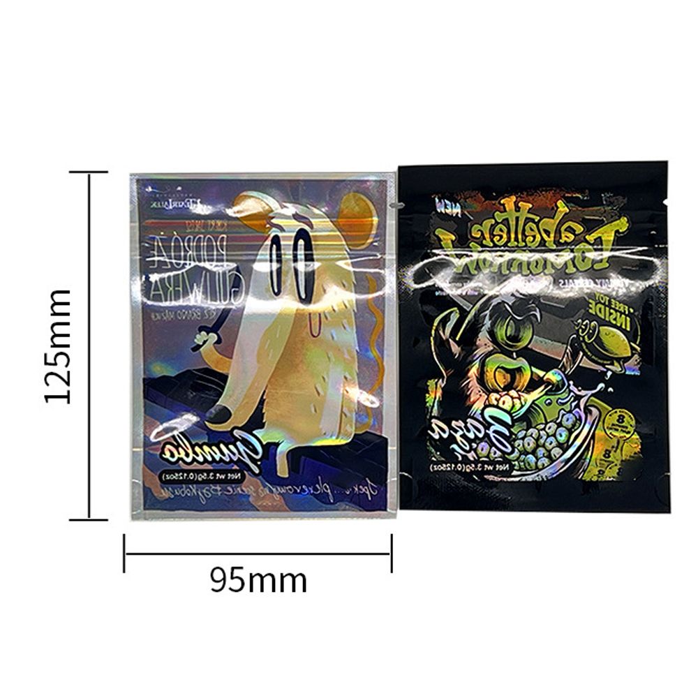 New Design 3.5g 7g 28g Empty Smell Proof Resealable Plastic Bag Stand Up Holographic Mylar Pouch