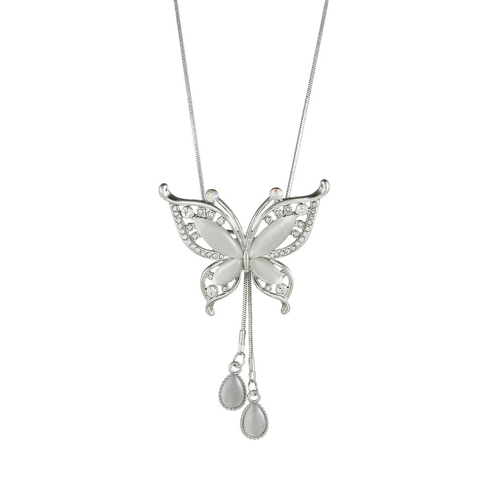 Full Pendant Necklace Butterfly-Shaped Zinc Alloy with Rhinestones Pendant Female Daily Accessories