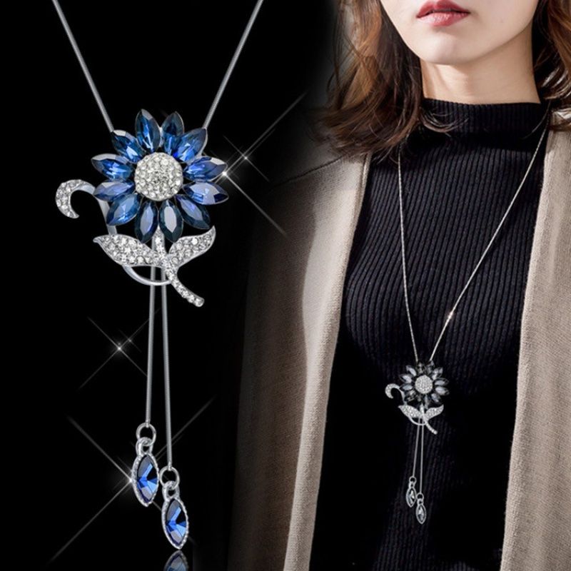 New Korean Style High-End Diamond Sunflower Sweater Chain Fashion Long Wild Clothing Necklace Pendant