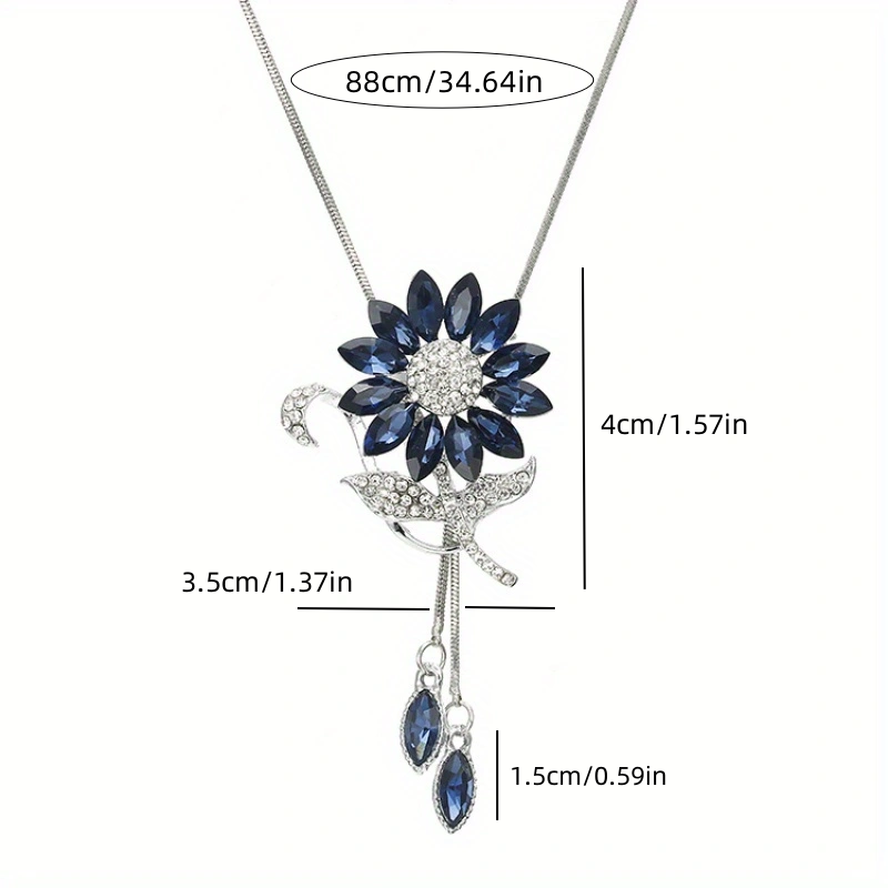 New Korean Style High-End Diamond Sunflower Sweater Chain Fashion Long Wild Clothing Necklace Pendant