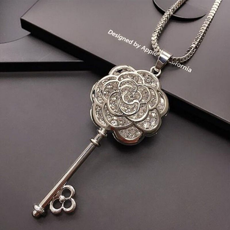 Korean style fashionable elegant rose Diamond key crystal all-match clothing long necklace sweater chain for women