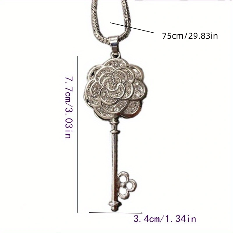 Korean style fashionable elegant rose Diamond key crystal all-match clothing long necklace sweater chain for women