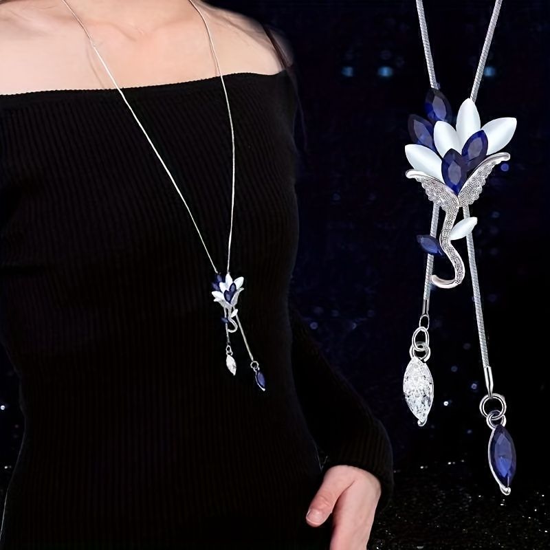 Flower Tassel Lady Temperamental All with Long Sweater Chain Clothes Pendant Necklace