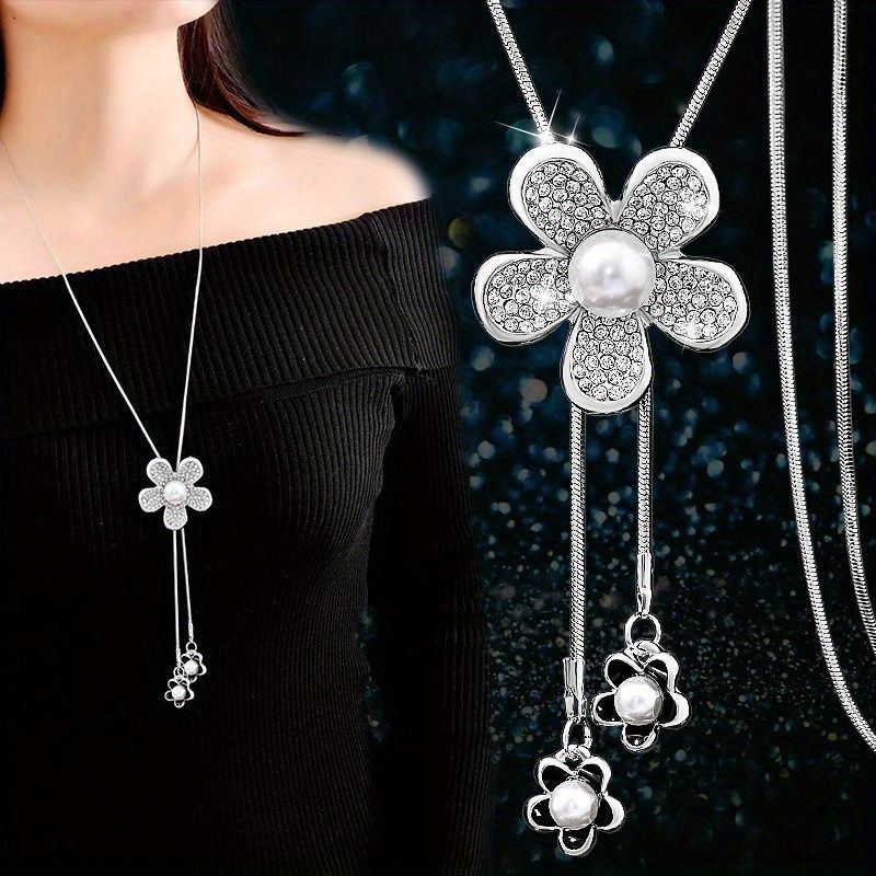 Y-Shaped Chain with Rhinestone Embellishment, Elegant and Luxurious Flower Pendant, Suitable for Daily and Formal Occasions, Wea