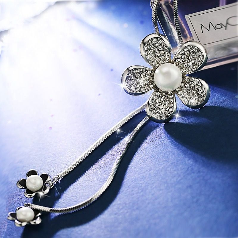 Y-Shaped Chain with Rhinestone Embellishment, Elegant and Luxurious Flower Pendant, Suitable for Daily and Formal Occasions, Wea