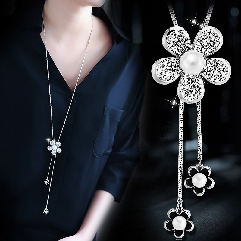 Y-Shaped Chain with Rhinestone Embellishment, Elegant and Luxurious Flower Pendant, Suitable for Daily and Formal Occasions, Wea