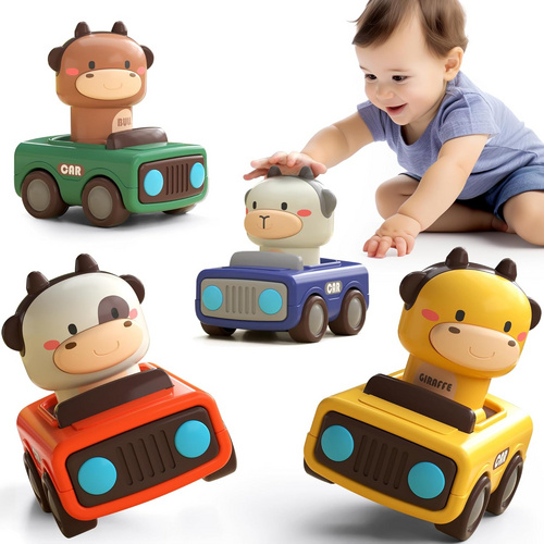 Baby Push Go Friction Car Toys for 6-9-12-18 Months Infant Play Vehicle Set