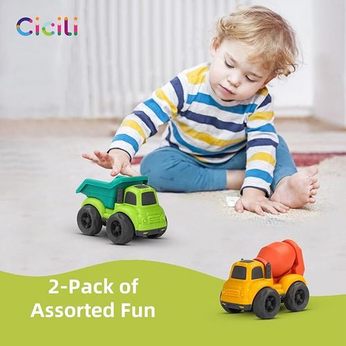 Toddler Car Toys 4 Pcs Dump Truck Toys and Mixer Cement BPA Free Outdoor Toys for Toddlers