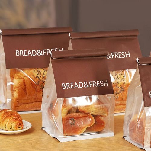 Customized Paper Bread Stand up Packaging Bag With Clear Window Bakery Bag